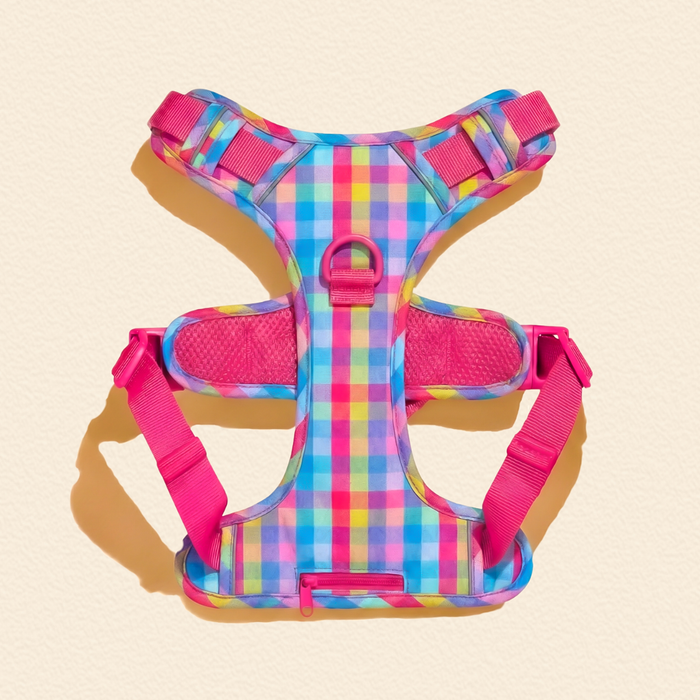 Pink Pastel Gingham Dog Harness Walking Set