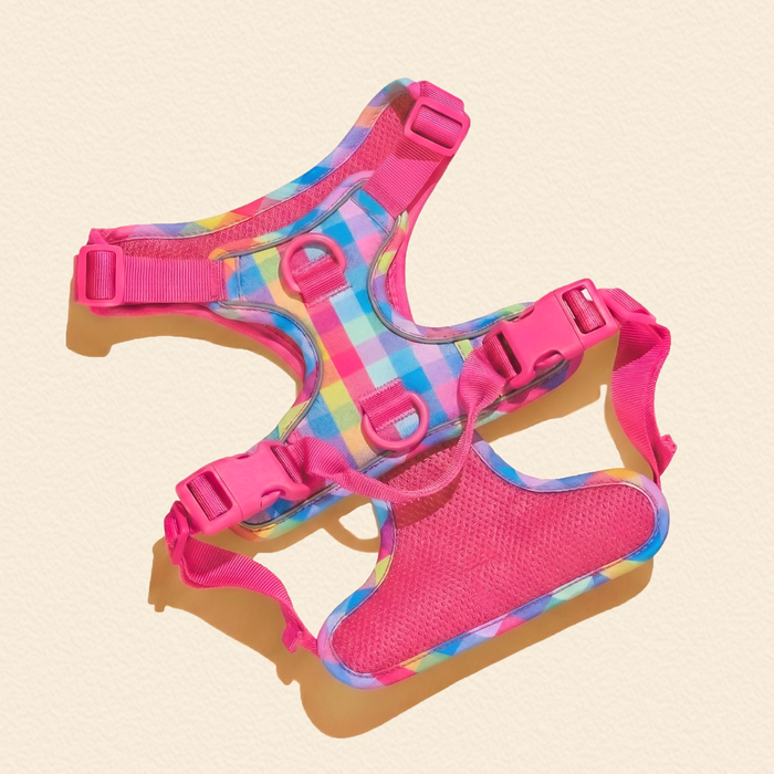 Pink Pastel Gingham Dog Harness Walking Set