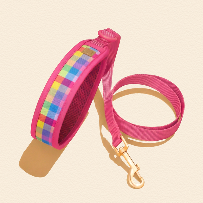 Pink Pastel Gingham Dog Harness Walking Set