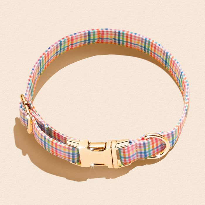 Gingham Rainbow Pride - Matching Collar and Bandana Set