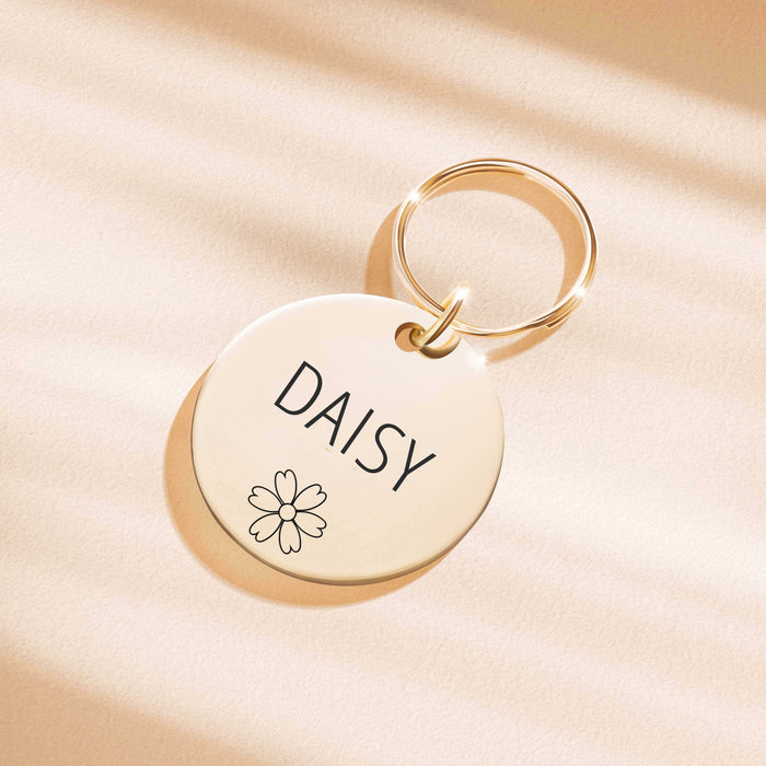 Daisy Flower Circle Engraved Pet I.D Tag